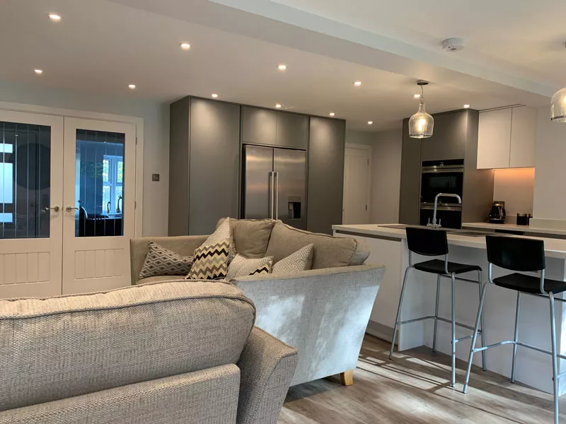 This is an image of a kitchen living room home renovation in Ascot, Berkshire